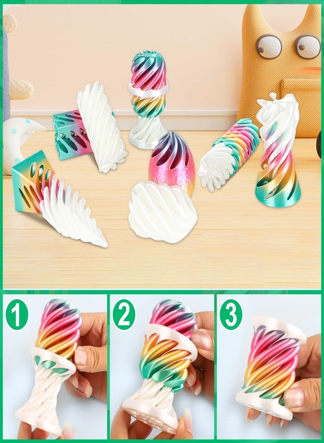 dikale 6 Packs Spiral Cone 3D Printed Fidget Toy Set, Flexible Impossible Cone Pyramid Passthrough Toys for Stress Relief,Desk Deco Relaxing for Kids Adults, Candy Gradient Rainbow & White - Image 5